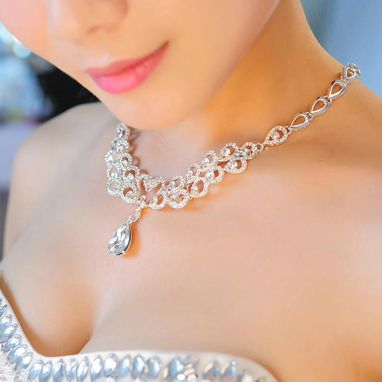 Unique Wedding Jewelry Sets Swan Flower Crystal Tiara & Earrings & Bridal Rhinestone Necklace
