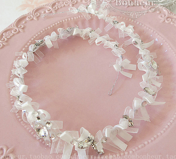 Vintage Lace Bowknot Crystal Garland Bridal Hairwear Hair Headband Wedding Hair Accessories