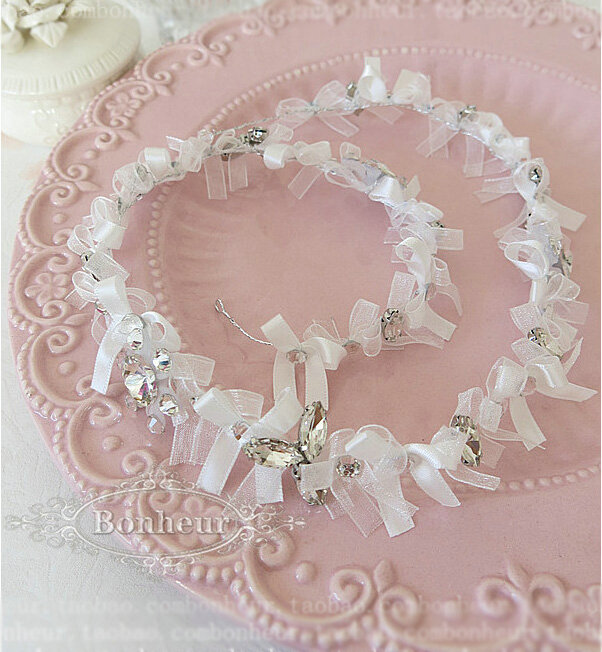 Vintage Lace Bowknot Crystal Garland Bridal Hairwear Hair Headband Wedding Hair Accessories