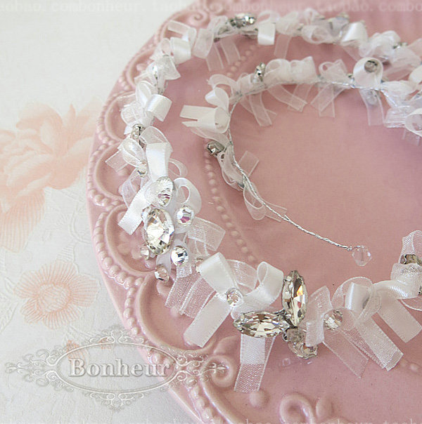 Vintage Lace Bowknot Crystal Garland Bridal Hairwear Hair Headband Wedding Hair Accessories