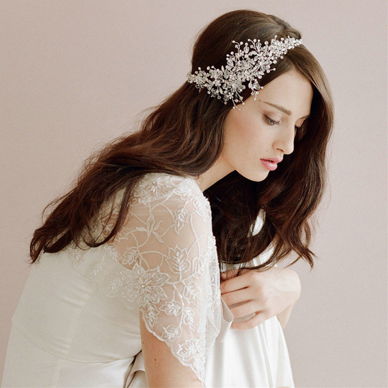 Vintage Luxury Beaded Crystal Flower Hair Band Bridal Wedding Hair Hoop Accessories