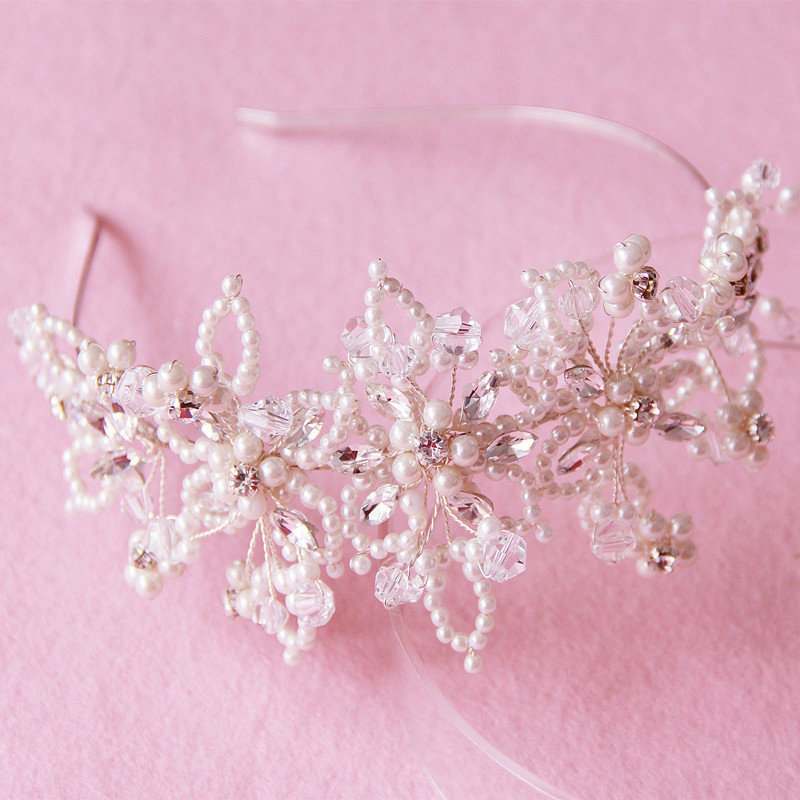 Vintage Luxury Beaded Crystal Flower Hair Band Pearl Bridal Wedding Hair Hoop Accessories