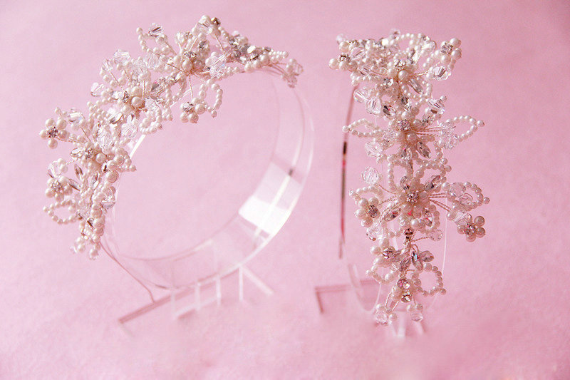 Vintage Luxury Beaded Crystal Flower Hair Band Pearl Bridal Wedding Hair Hoop Accessories