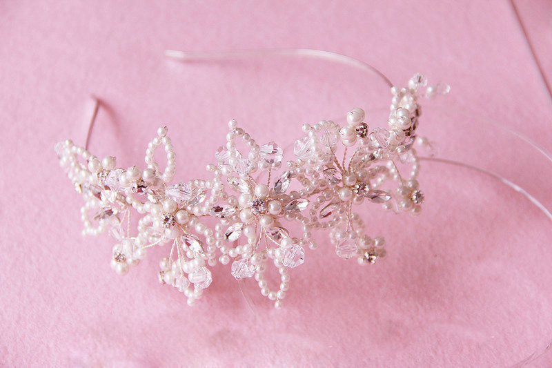 Vintage Luxury Beaded Crystal Flower Hair Band Pearl Bridal Wedding Hair Hoop Accessories
