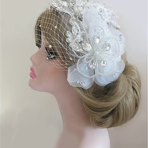 Vintage Mesh Crystal Bridal Hairwear Lace Flower Hair Headband Jewelry Wedding Bride Hair Accessories