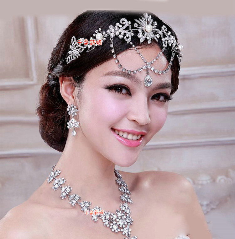 Bridal Wedding Alloy Flower Rhinestone Crystal Tassel Tiaras Crown Headband Hair Accessories