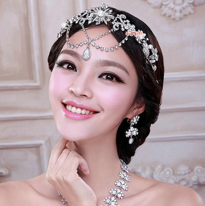 Bridal Wedding Alloy Flower Rhinestone Crystal Tassel Tiaras Crown Headband Hair Accessories