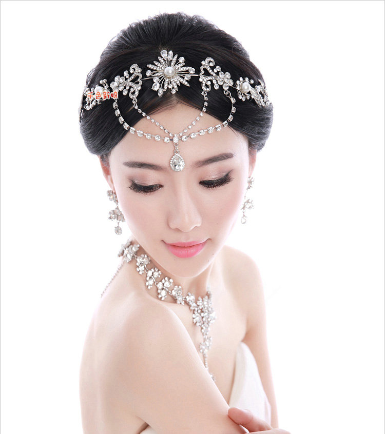 Bridal Wedding Alloy Flower Rhinestone Crystal Tassel Tiaras Crown Headband Hair Accessories