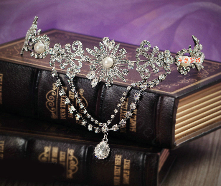 Bridal Wedding Alloy Flower Rhinestone Crystal Tassel Tiaras Crown Headband Hair Accessories