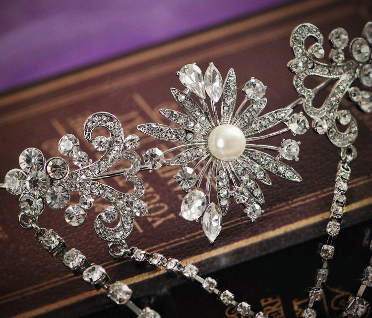 Bridal Wedding Alloy Flower Rhinestone Crystal Tassel Tiaras Crown Headband Hair Accessories