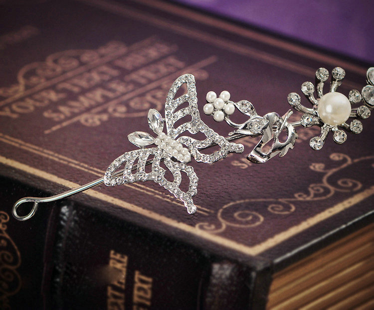 Bridal Wedding Alloy Flower Rhinestone Crystal Tassel Tiaras Crown Headband Hair Accessories