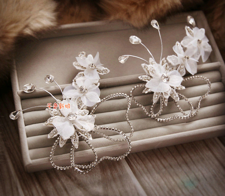 Classic Wedding Headdress Rhinestone Crystal Lace Lily Flower Bridal Headband Hair Accessories
