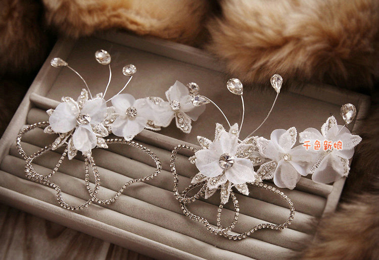 Classic Wedding Headdress Rhinestone Crystal Lace Lily Flower Bridal Headband Hair Accessories