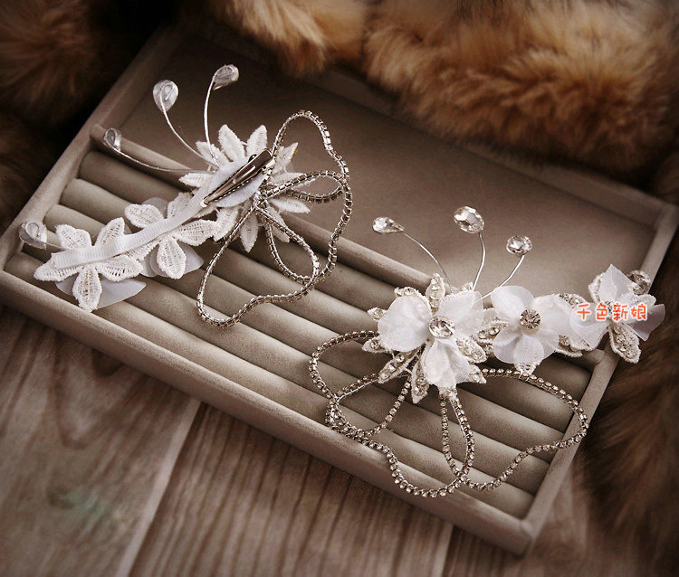 Classic Wedding Headdress Rhinestone Crystal Lace Lily Flower Bridal Headband Hair Accessories