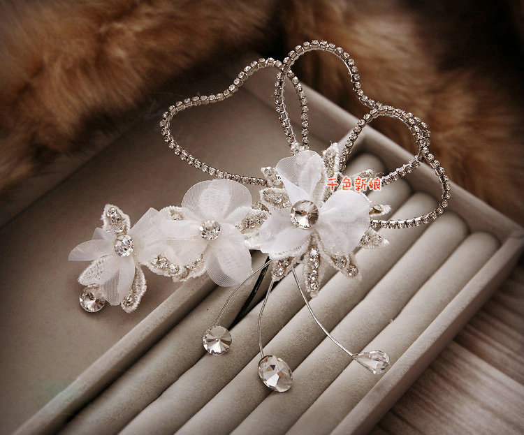 Classic Wedding Headdress Rhinestone Crystal Lace Lily Flower Bridal Headband Hair Accessories