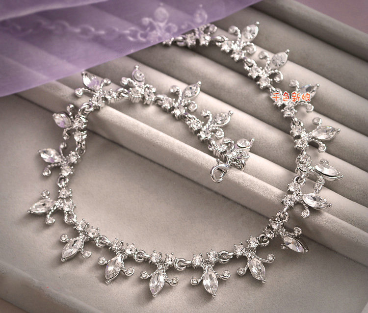 Classic Wedding Jewelry Gold Plated Flower Rhinestone Crystal Necklace Earrings Set Bridal Party Gift