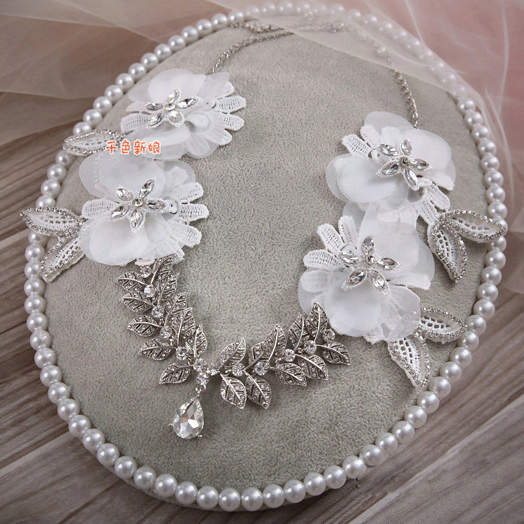 Elegant Alloy Rhinestone Crystal Lace Flower Headband Tassel Earrings Set Bridal Wedding