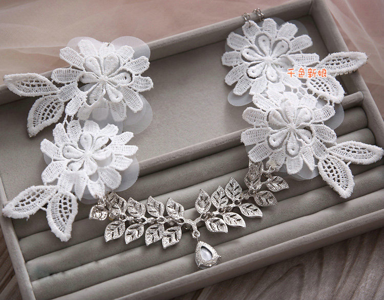 Elegant Alloy Rhinestone Crystal Lace Flower Headband Tassel Earrings Set Bridal Wedding