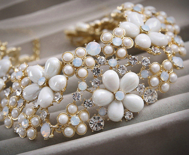 Elegant Bridal Wedding Flower Alloy Rhinestone Pearl Crystal Necklace Earrings Jewellery Sets