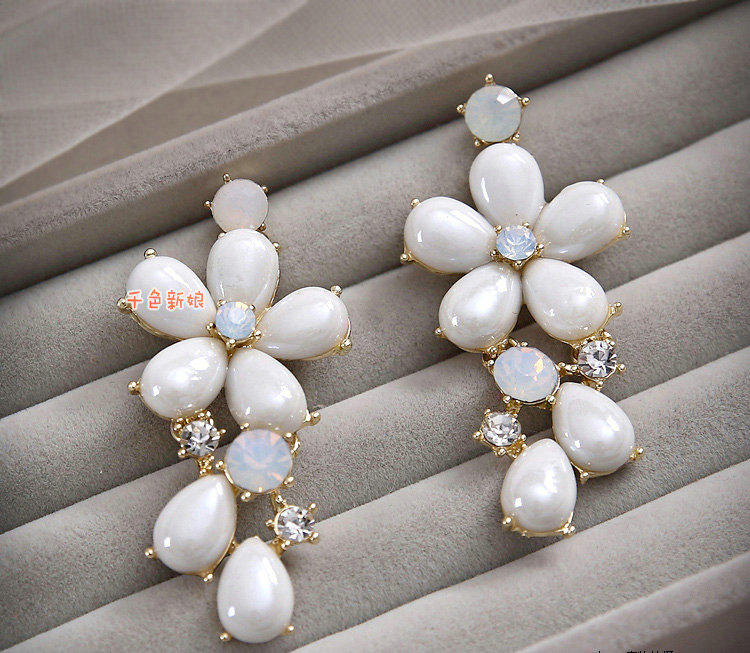 Elegant Bridal Wedding Flower Alloy Rhinestone Pearl Crystal Necklace Earrings Jewellery Sets