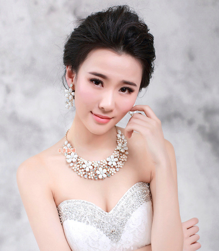 Elegant Bridal Wedding Flower Alloy Rhinestone Pearl Crystal Necklace Earrings Jewellery Sets