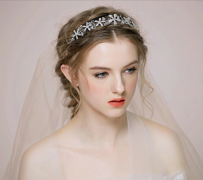 Elegant Bridal Wedding Hair Hoop Alloy Flower Rhinestone Crystal Bride Headband Hair Accessories