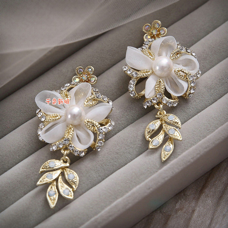 Elegant Bridal Wedding Lace Flower Alloy Rhinestone Pearl Crystal Necklace Earrings Jewellery Sets