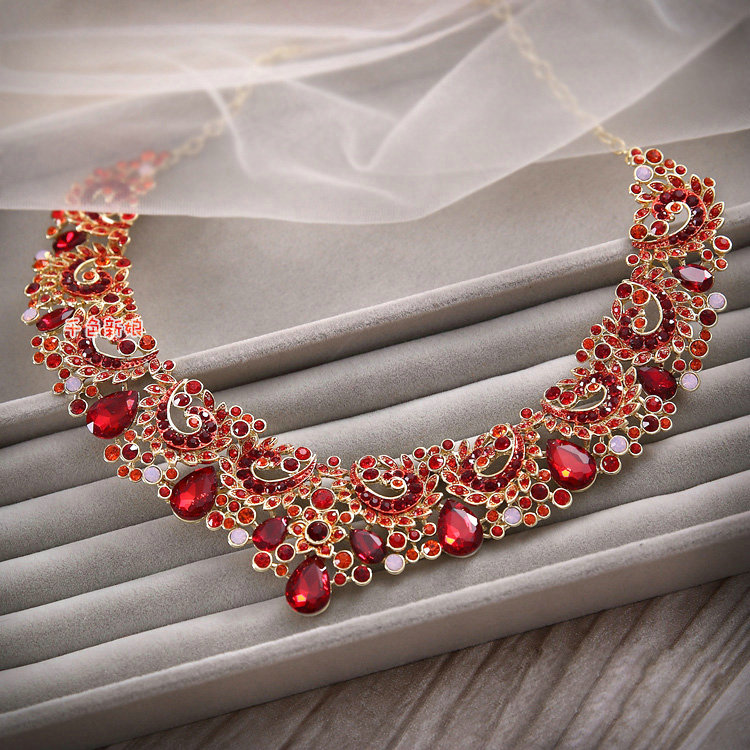 Elegant Bridal Wedding Red Phoenix Alloy Rhinestone Crystal Necklace Earrings Jewellery Set