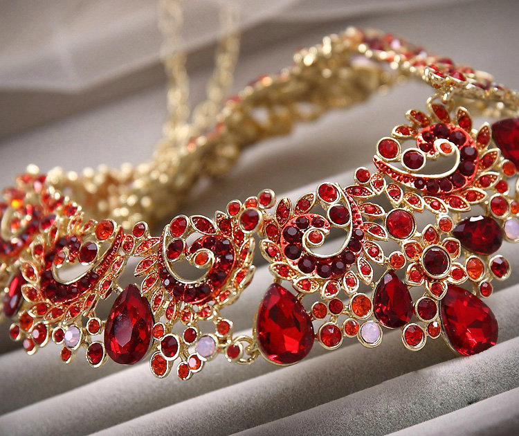 Elegant Bridal Wedding Red Phoenix Alloy Rhinestone Crystal Necklace Earrings Jewellery Set