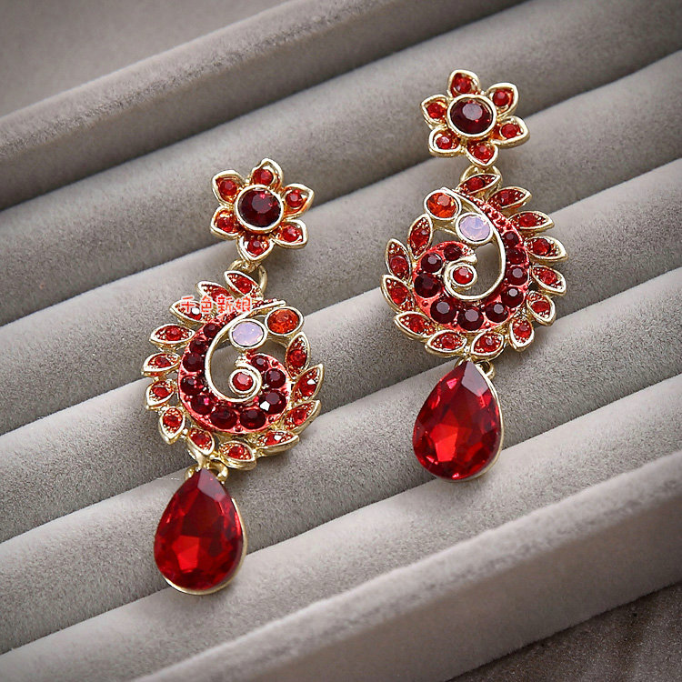 Elegant Bridal Wedding Red Phoenix Alloy Rhinestone Crystal Necklace Earrings Jewellery Set