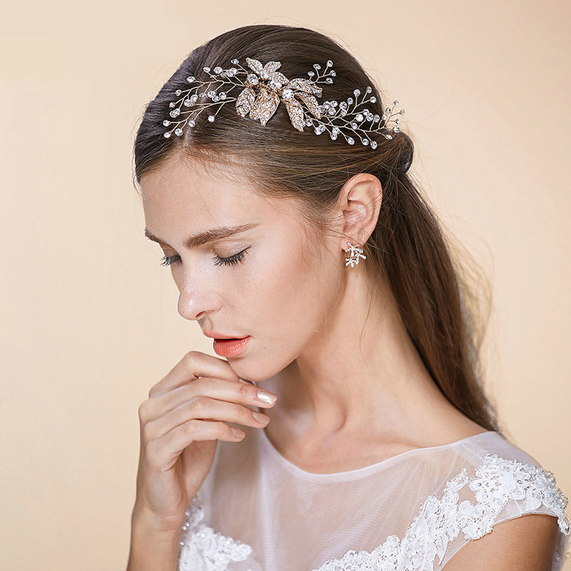 Elegant Bridal Wedding Rhinestone Alloy Flower Crystal Bead Bride Headband Hair Comb Accessories