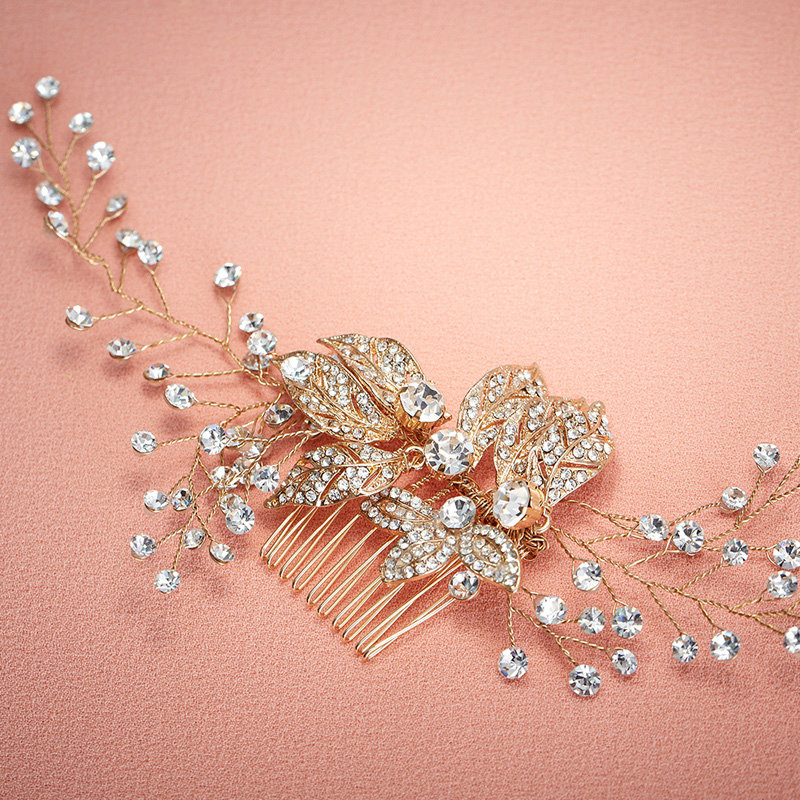 Elegant Bridal Wedding Rhinestone Alloy Flower Crystal Bead Bride Headband Hair Comb Accessories