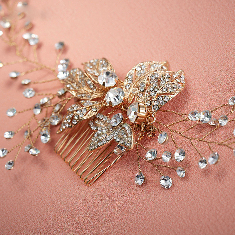 Elegant Bridal Wedding Rhinestone Alloy Flower Crystal Bead Bride Headband Hair Comb Accessories