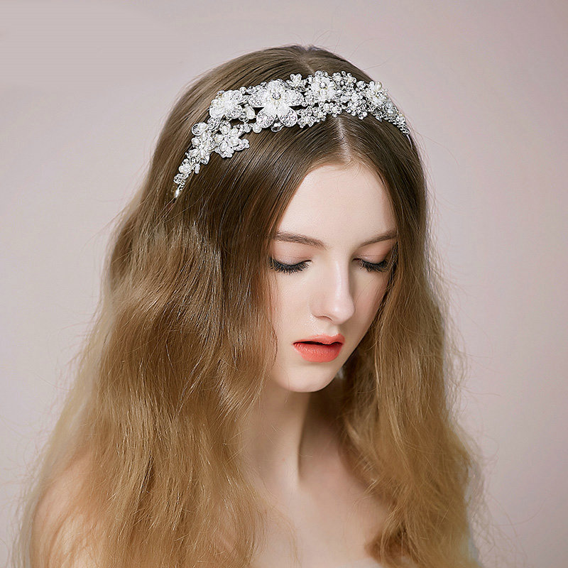 Elegant Bridal Wedding Rhinestone Alloy Pearl Flower Crystal Bead Bride Headband Hair Hoop Accessories