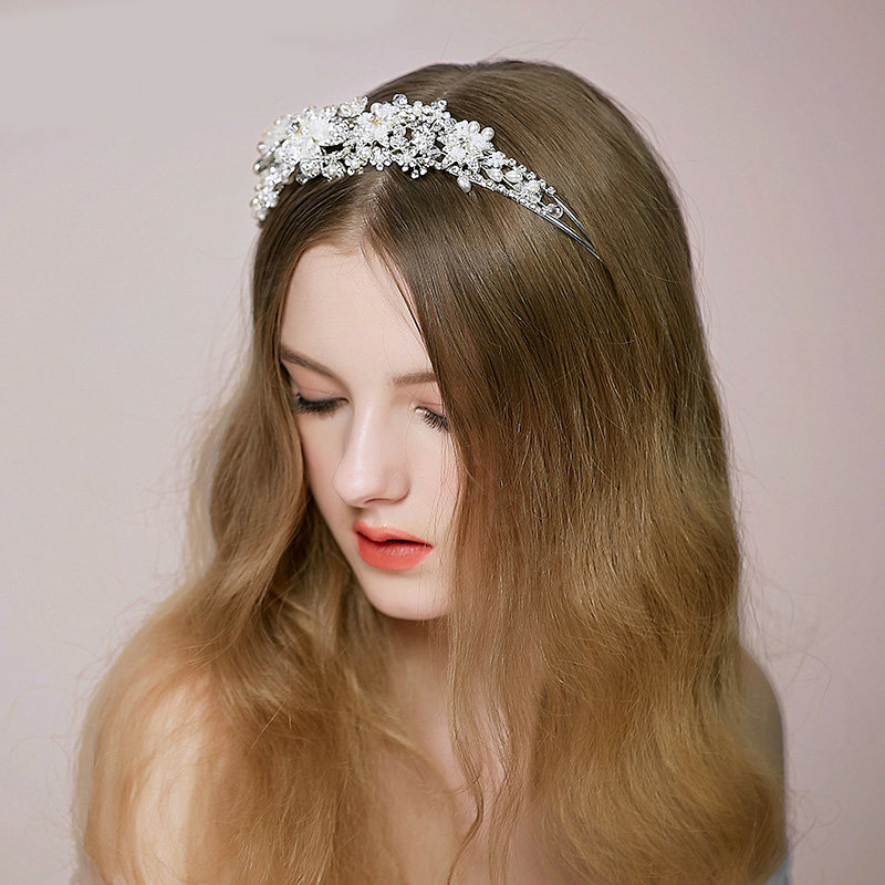 Elegant Bridal Wedding Rhinestone Alloy Pearl Flower Crystal Bead Bride Headband Hair Hoop Accessories