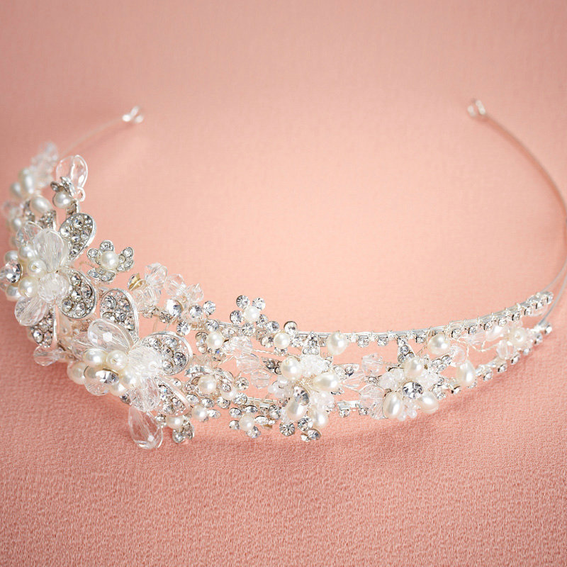 Elegant Bridal Wedding Rhinestone Alloy Pearl Flower Crystal Bead Bride Headband Hair Hoop Accessories