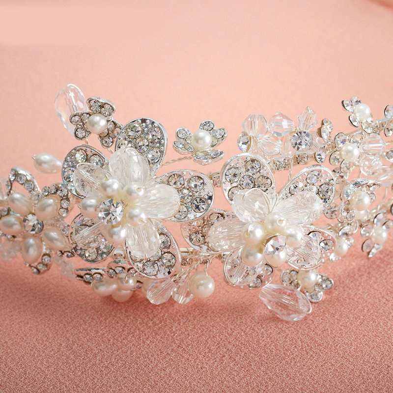 Elegant Bridal Wedding Rhinestone Alloy Pearl Flower Crystal Bead Bride Headband Hair Hoop Accessories