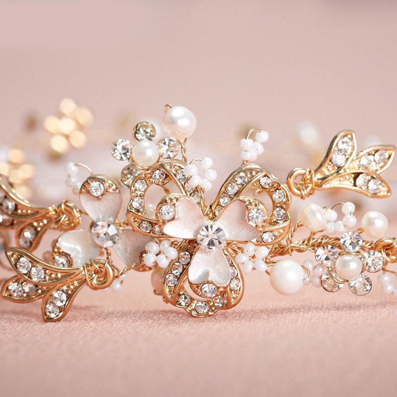 Elegant Bridal Wedding Rhinestone Alloy Pearl Lily Crystal Bride Headband Hair Hoop Accessories