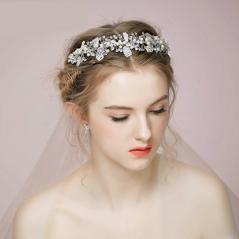 Elegant Bridal Wedding Rhinestone Alloy Pearl Snowflake Crystal Bride Headband Hair Hoop Accessories