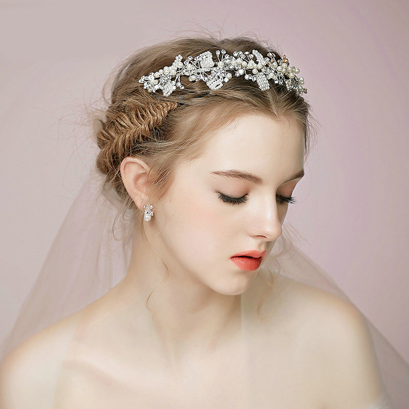 Elegant Bridal Wedding Rhinestone Alloy Pearl Snowflake Crystal Bride Headband Hair Hoop Accessories