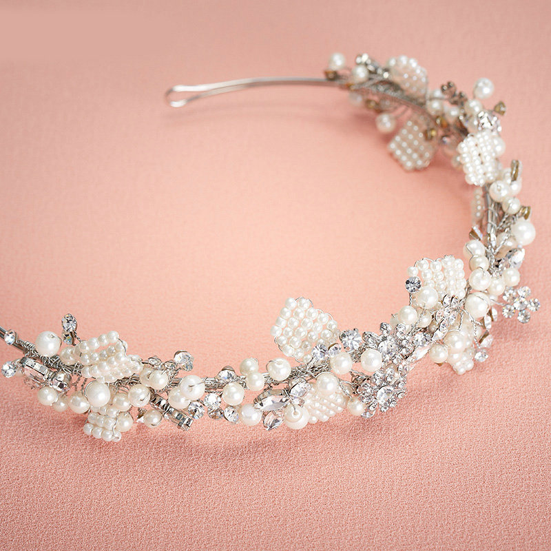 Elegant Bridal Wedding Rhinestone Alloy Pearl Snowflake Crystal Bride Headband Hair Hoop Accessories