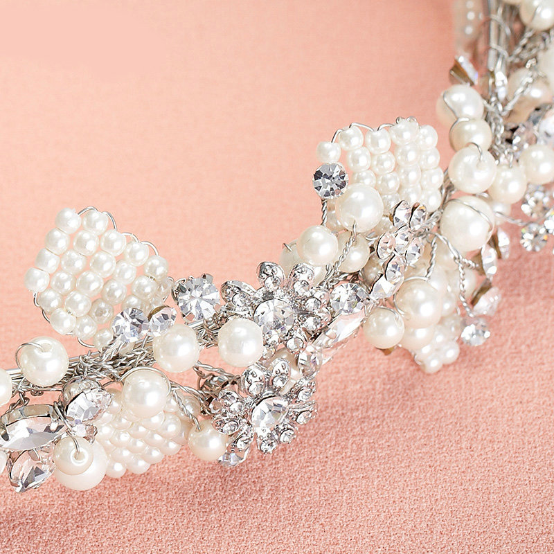 Elegant Bridal Wedding Rhinestone Alloy Pearl Snowflake Crystal Bride Headband Hair Hoop Accessories