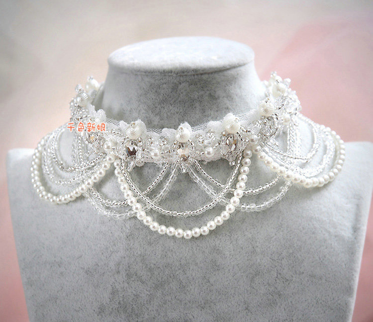 Elegant Bridal Wedding Tassel Pearl Rhinestone Lace Flower Crystal Pearls Necklace Jewellery
