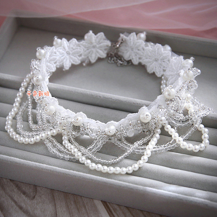 Elegant Bridal Wedding Tassel Pearl Rhinestone Lace Flower Crystal Pearls Necklace Jewellery
