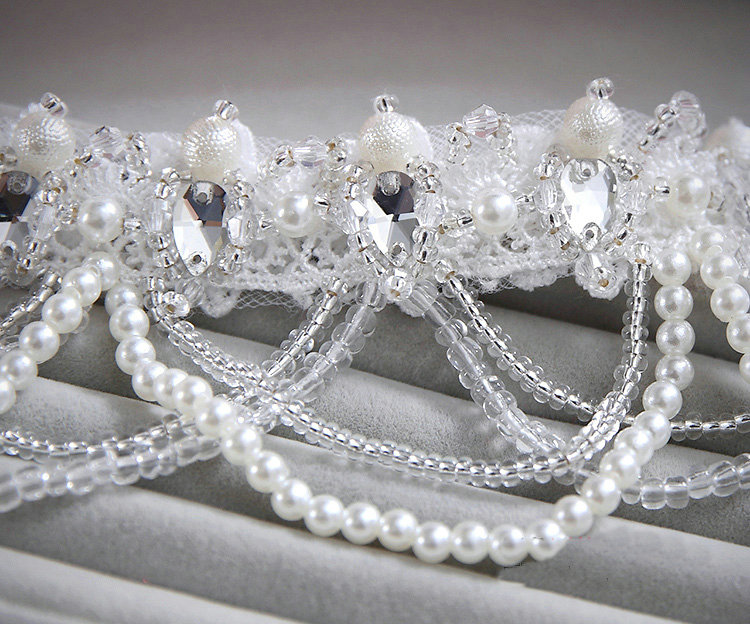 Elegant Bridal Wedding Tassel Pearl Rhinestone Lace Flower Crystal Pearls Necklace Jewellery