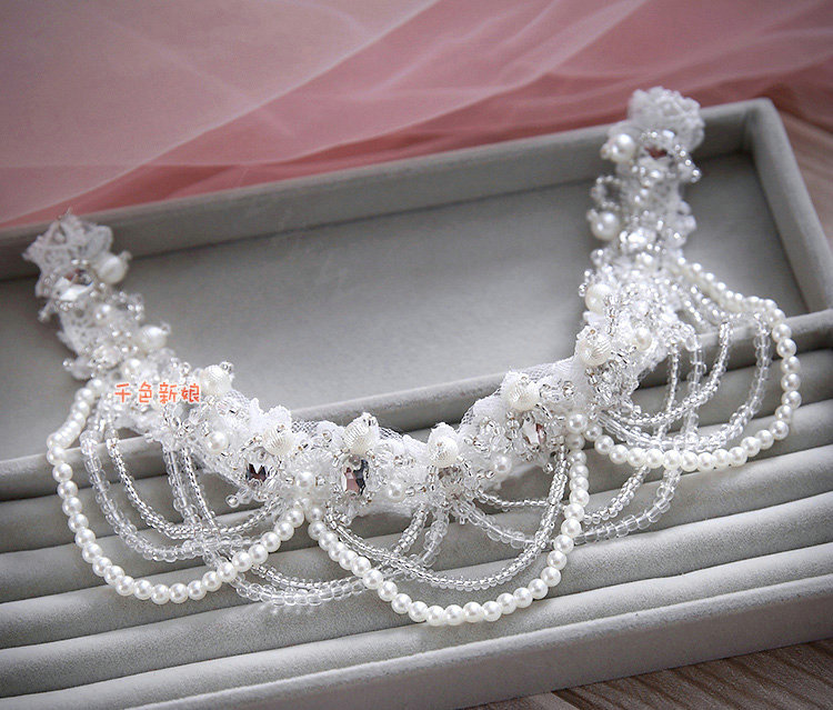 Elegant Bridal Wedding Tassel Pearl Rhinestone Lace Flower Crystal Pearls Necklace Jewellery