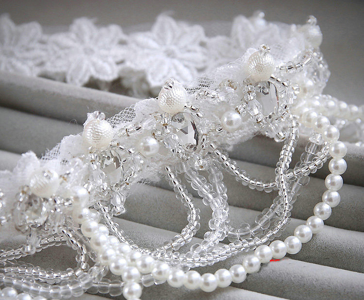 Elegant Bridal Wedding Tassel Pearl Rhinestone Lace Flower Crystal Pearls Necklace Jewellery