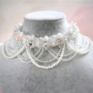 Elegant Bridal Wedding Tassel Pearl Rhinestone Lace Flower Crystal Pearls Necklace Jewellery