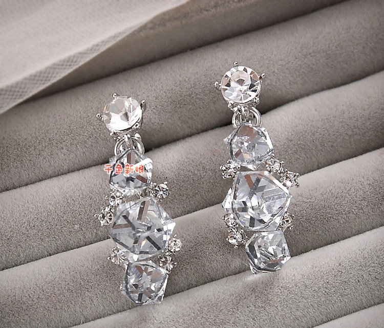 Elegant Bride Wedding Alloy Square Clear Rhinestone Crystal Necklace Earrings Set Bridal Party Gift