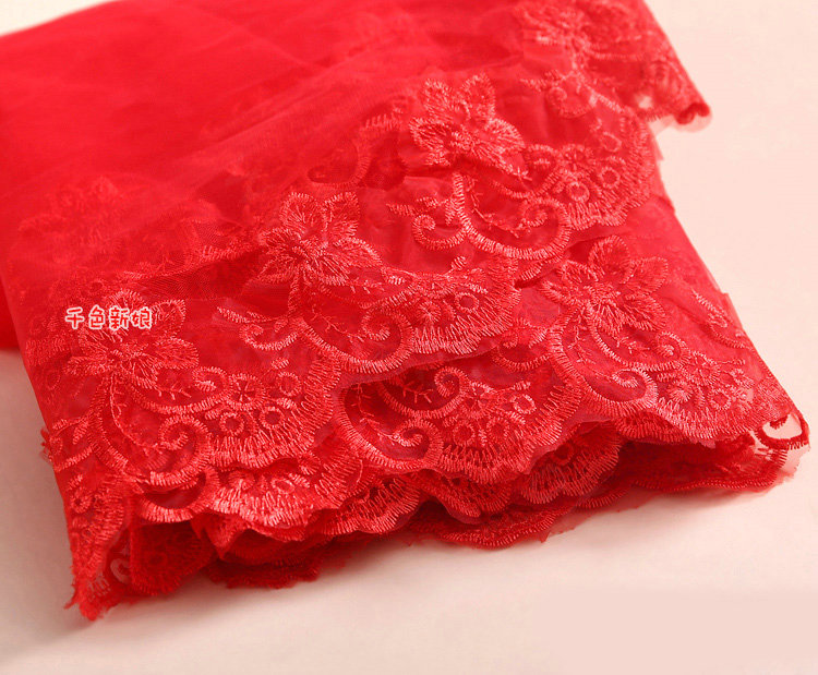Elegant Cathedral 300cm Long Handmade Red Lace Flower Bridal Wedding Veil Bride Deco